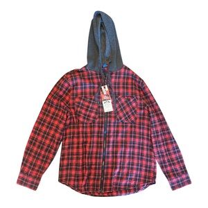 Plaid Red and Black Men’s Large Hooded Shirt